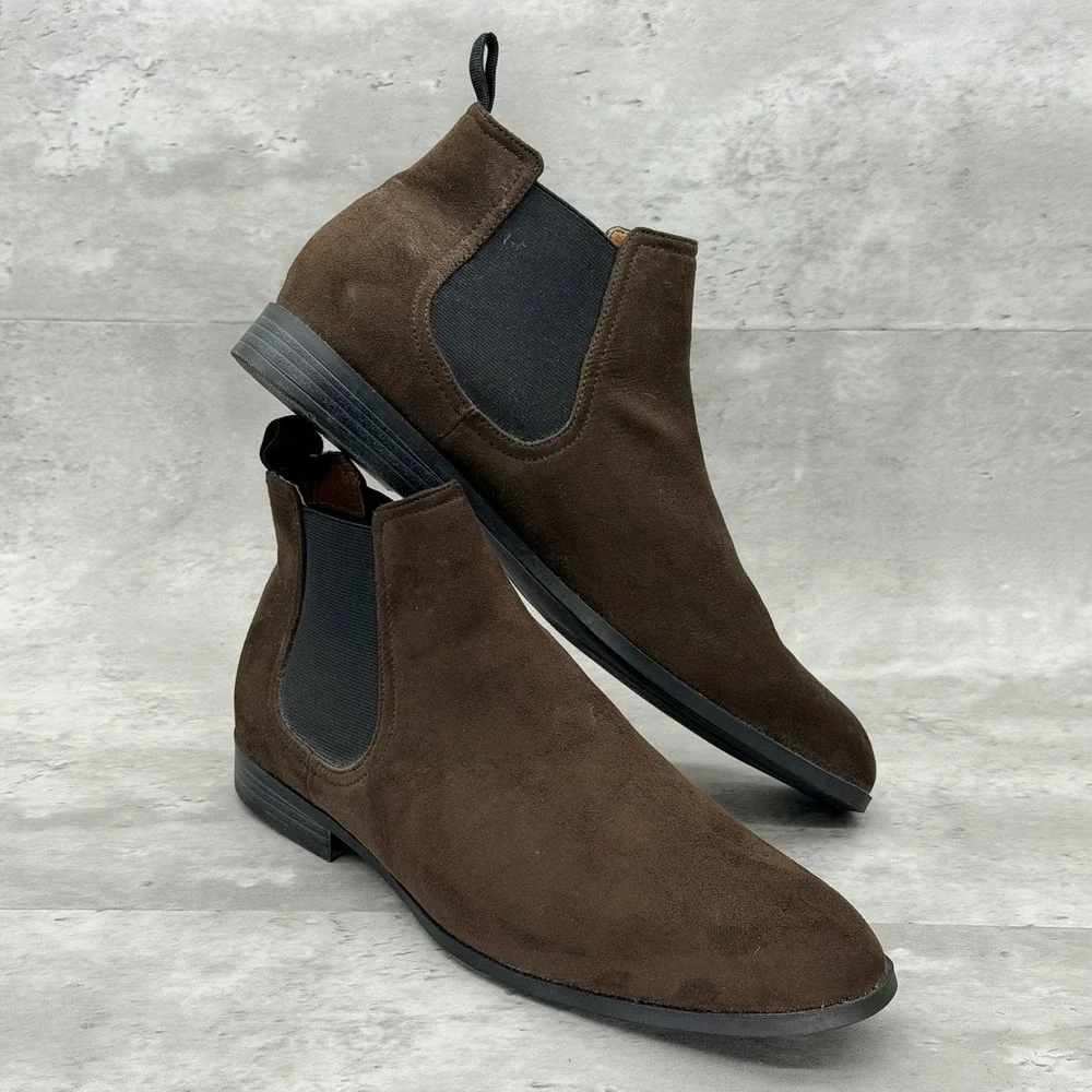 H&M Dark Brown Real Suede Ankle Chelsea Boots Men's size 11.5